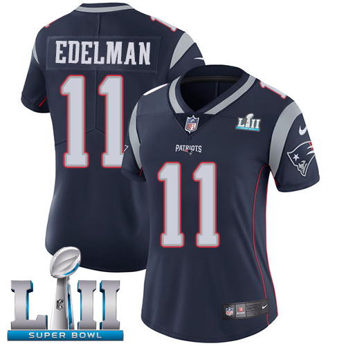 Nike Patriots #11 Julian Edelman Navy Blue Team Color Super Bowl LII Women's Stitched NFL Vapor Untouchable Limited Jersey